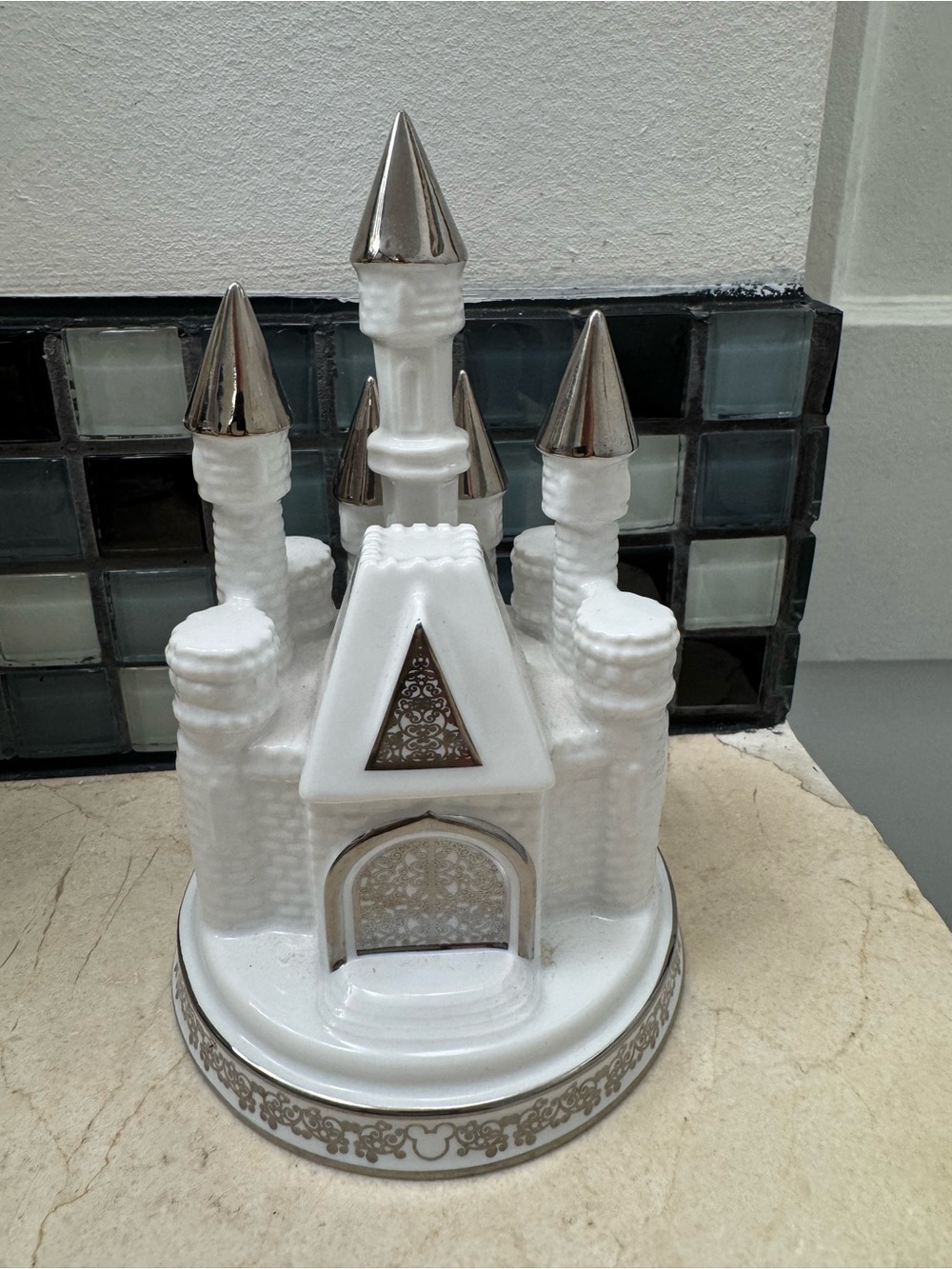 Disney White and Silver Ceramic Castle Figurine